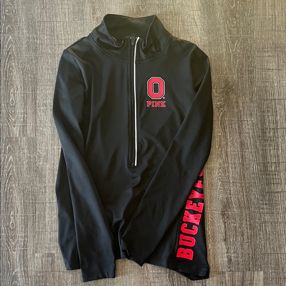 PINK Victoria's Secret Black Block O (OSU) Zip Pullover